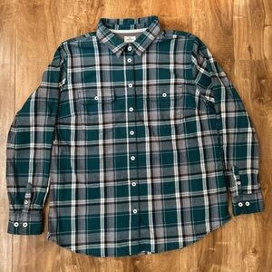 Ridgecut Women's Green Plaid Flannel Button-Up Shirt Collared Pockets Size XL